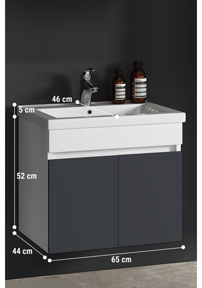 Çiğdem 65 Cm Beyaz-füme Balon Mdf Seramik Lavabolu Asma Banyo Alt Dolabı Beyaz - Füme Çiğdem 65 Cm Beyaz-füme Balon Mdf Seramik Lavabolu Asma Banyo Alt Dolabı Beyaz - Füme