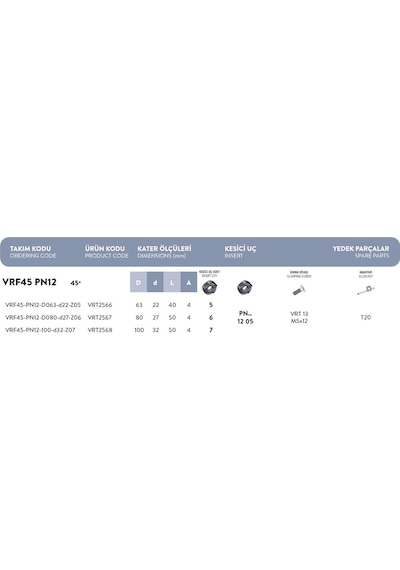 Fett Vrf45 - Pn12 - D080 - D27 - Z06 Vorgen Freze Takımı