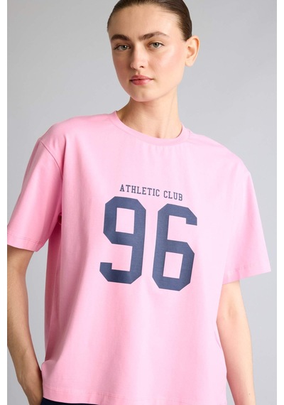 Defacto Comfort Fıt Bisiklet Yaka Baskılı Sporcu Kısa Kollu Tişört H8517ax26smpn82 Pembe-pn82