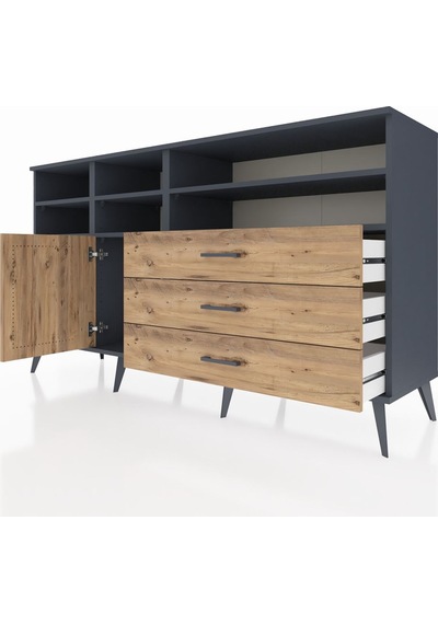 Kronos Konsol 8 Raflı 3 Çekmeceli Tek Kapaklı 176x59x99 Antrasit-çam Atlas Çam - Antrasıt Kronos Konsol 8 Raflı 3 Çekmeceli Tek Kapaklı 176x59x99 Antrasit-çam Atlas Çam - Antrasıt