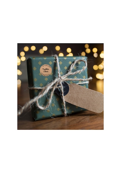 96 Adet Kraft Teşekkür Ederiz Etiketi 4x4 Cm Yapraklı Yuvarlak Ambalaj Paket Kutu Sticker Yapışkanlı Kahverengi