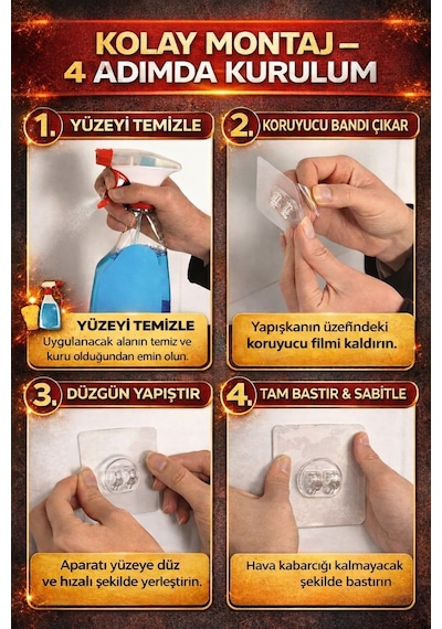 Sas Haus Mutfak Düzenleyici Set Yapışkanlı Baharatlık Rafı Kağıt Havluluk Ve 6 Kancalı Kupa Askısı Siyah Rt-2 Krom