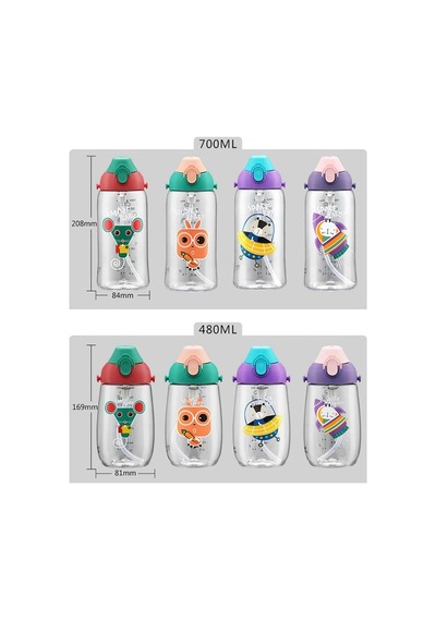 Uzspace Büyük Boy 700ml Kılıflı Askılı Pipetli/pipetsiz Iki Ayrı Kapaklı Tritan Çocuk Matarası Space Rabbit Mor-pembe Diğer