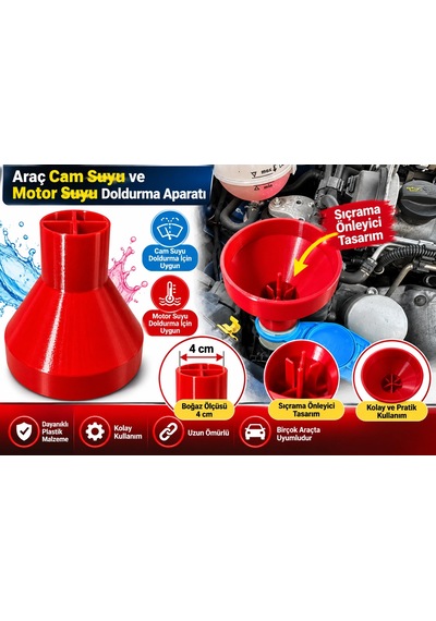 Araç Cam Suyu Ve Motor Suyu Doldurma Hunisi 4 Cm Boğazlı Sıçrama Önleyici Aparatı