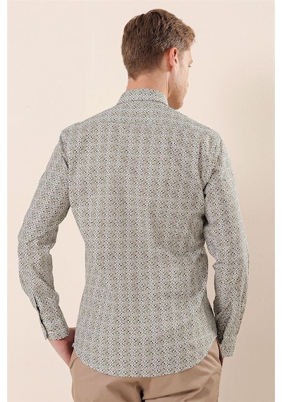 İmza Beyaz Uzun Kollu Baskılı Cepsiz Pamuklu Likralı Casual Slim Fit Dar Kesim Gömlek 1004230134-beyaz Beyaz
