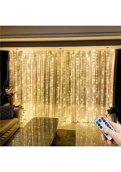 Shopytech 300 Led Usb Perde Işık 8 Modlu Uzaktan Kumandalı Gün Işığı Dekoratif Led Peri Işığı Çok Renkli