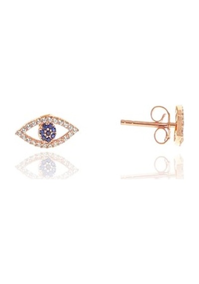 Gümüş Rose Zirkon Taşlı Safir Göz Kolye Ve Küpe Gümüş Ikili Set
