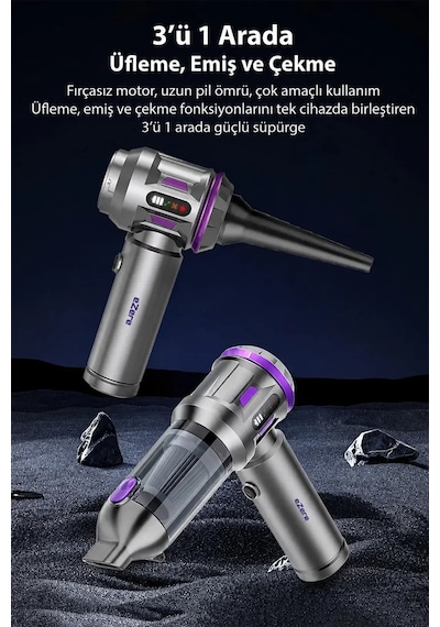 Northcity Ezere Turbovac 20000pa Güçlü Dijital Göstergeli Vakumlu Kablosuz Üflemeli Mini Araç Süpürgesi- 5775