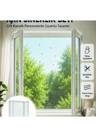 Çift Kanatlı Pencere Sineklik Seti Kesilebilir Koruyucu File