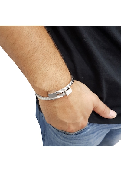 Chavin Helezon Yaylı Gri Hasır Çelik Erkek Bileklik  Ek94By