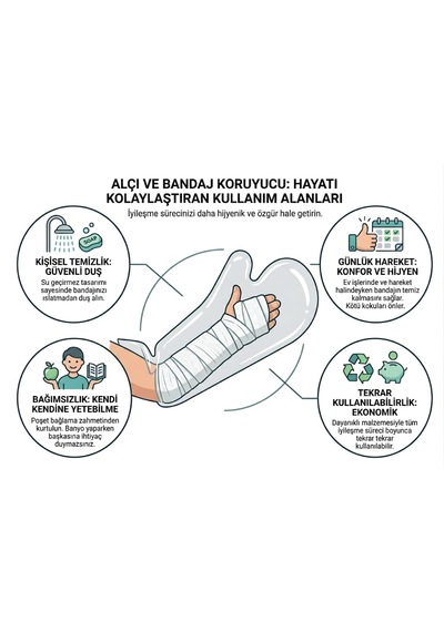 Alçı Ve Bandaj Koruyucu - Yetişkin Kol Kırık Bandaj Gibi Durumlar İçin Banyo Ve Duş Ürünü Alçı Bonesi Her Islak Alanda Kullanım Şeffaf