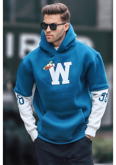 Madmext Petrol Mavisi Nakışlı Kapüşonlu Sweatshirt 6141-petrol Yeşili Petrol Yeşili
