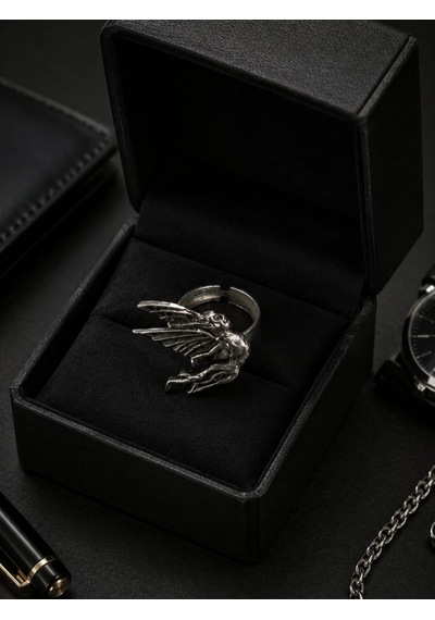 Gotik Kanatlı Ejderha Figürlü Ayarlanabilir Kadın Yüzüğü Gümüş - Gri