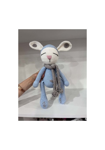 El Yapımı Amigurumi Uyuyan Tavşan - Atkılı Örgü Oyuncak Mavi