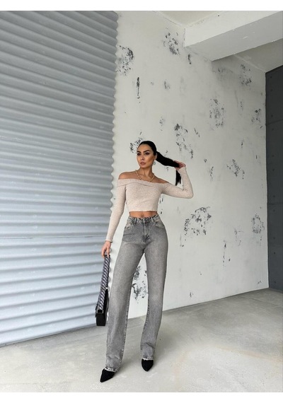 Straıght Boru Paça Grey Jean Gri