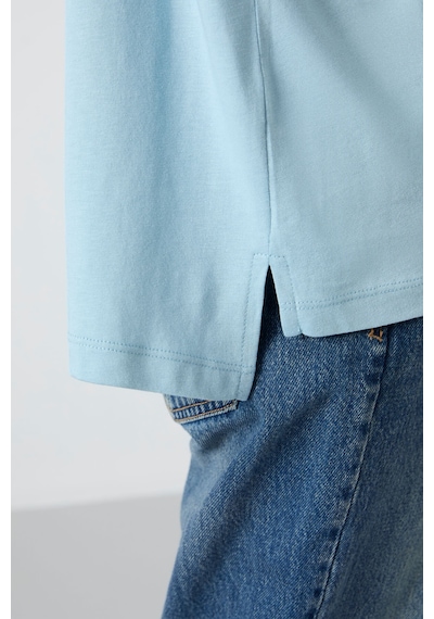 Tommy Life Açık Mavi Penye Modal Yumuşak Tuşeli Oversize Fit Basic Kadın T-shirt- 97285 Açık Mavi