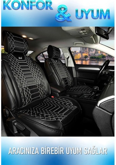 Tr Ford Kuga İle Uyumlu 2+1 Parçalı Lüx Deri Oto Koltuk Kılıfı Ön Arka Takım Royal Siyah Beyaz Genel