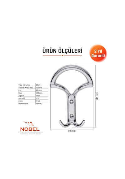 Eta Portmanto Askısı, Metal Vestiyer Askısı, Krom, Duvar Ve Dolap Askılığı 5'li Set Vidalı