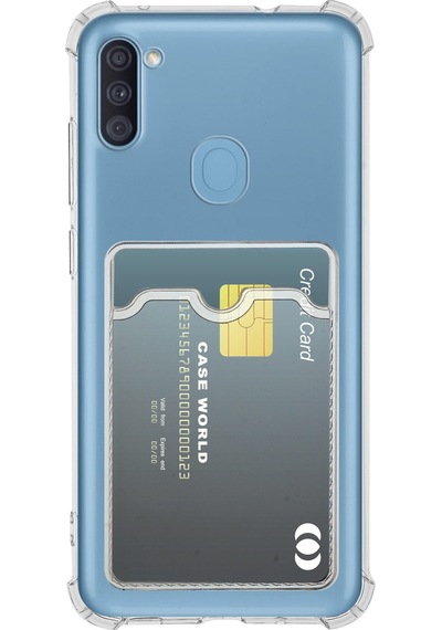 Samsung Galaxy Uyumlu A11 Kapak Kamera Korumalı Kartlıklı Darbe Emici Özellikli Şeffaf Silikon Kılıf