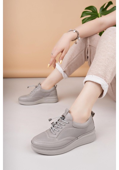 Nesilshoes Modessa 121 Taş Bağcıklı Hakiki Soft Deri Kadın Ayakkabı