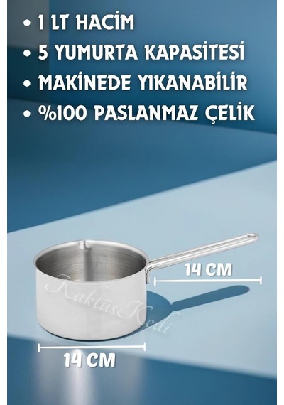 Kaktüskedi 14 Cm Paslanmaz Çelik Kaçerola Sütlük Mini Yumurta Haşlama Tavası Gümüş, 7480000717447 Diğer