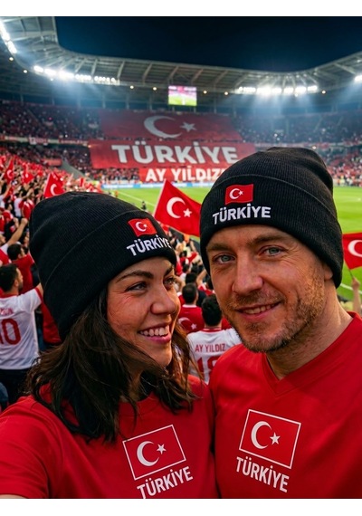 Hamze Türkiye Bayrak Nakışlı Pamuklu Unisex Bere Siyah
