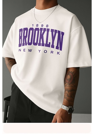 Brooklyn Baskılı Unisex Tshırt 3q2 BEYAZ