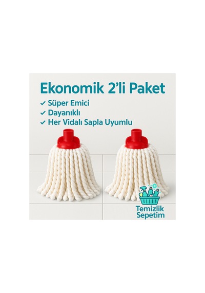 Süper Emici & Dayanıklı Mikrofiber Mop Başlığı Ekonomik 2 Li Paket