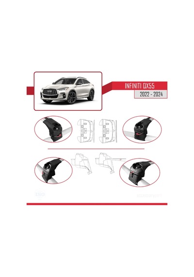 Infiniti Qx55 J55 2022 Ve Sonrası İle Uyumlu Ace-2 Ara Atkı Tavan Barı Gri