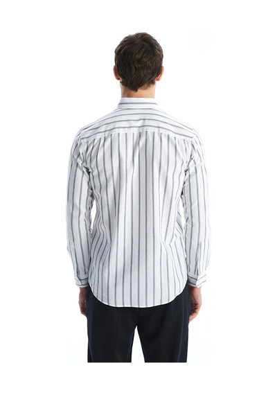 Lcwaıkıkı Classic Beyaz Regular Fit Uzun Kollu Çizgili Erkek Gömlek
