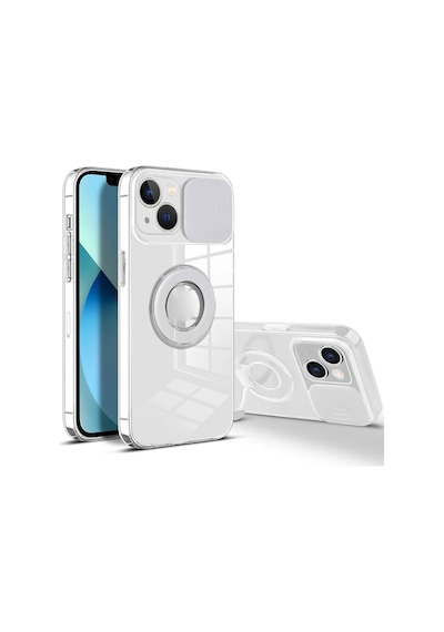Ally Apple iPhone Uyumlu 13 Mini 5.4inç Kılıf Sürgülü Kamera Lens Korumalı Yüzük Standlı Silikon Kılıf- 5775 Renk: Pembe
