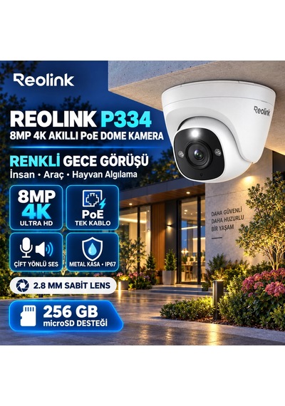 Reolink P334 8mp 4k Ultra Hd Aı Poe Dome Güvenlik Kamerası