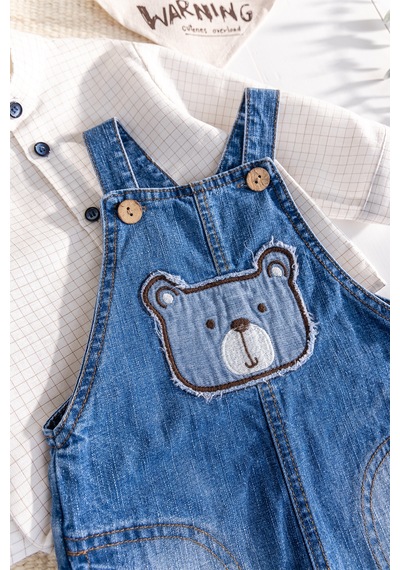 Babymod Denim 3'lü Erkek Bebek Salopet Kot Tulum Takım mavi
