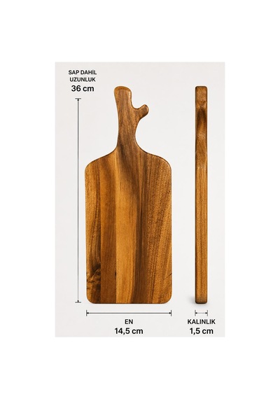 Akasya Ağacı Kesim Panosu, Kesme Tahtası 14cm 36cm Kahverengi