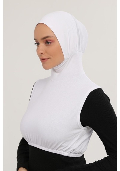 Altobeh Sıfır Kollu Boyunluklu Boneli Yarım Body Beyaz Çok Renkli