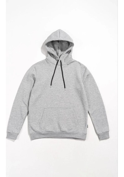 Kadın Kapüşonlu Kanguru Cepli 3 İplik Pamuklu Oversize Hoodie Sweatshirt - Gri