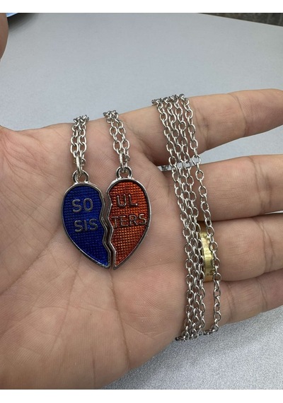 Soul Sisters Ruh Kardeşi Yazılı İkili Çift Kalp Şeklinde Arkadaşl Çok REnkli Çok Renkli