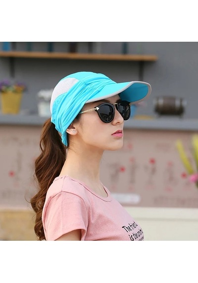 Captain Fisherman Style Cap Jf-07 Katlanır Fileli Şapka + Çıkarılabilir Yüz Koruma Açık Mavi