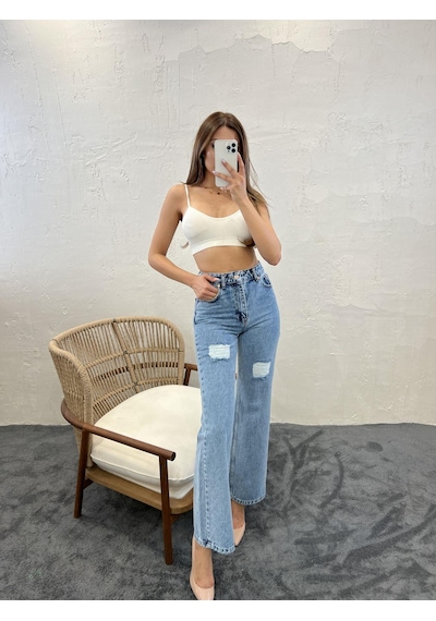 Moderie Butik 6373 Kadın Denim Slıim Palazzo Fit - Mavi