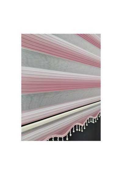Pudra Pembesi Ve Krem Renk Geçişli Boncuku Zebra Stor Perde Krem - 93842577 Krem