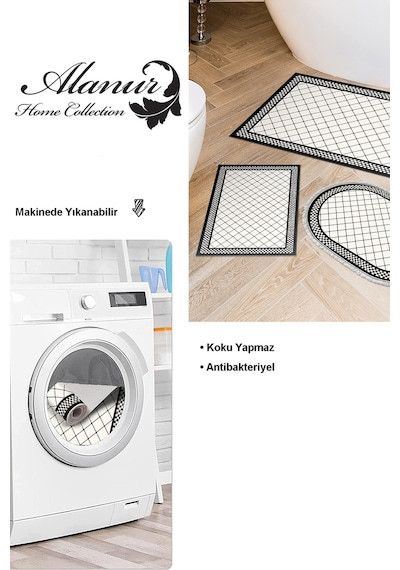 Dekoreko Kaymaz Taban Djt 3 Lü Banyo Paspas Takımı Trend Karışık Modern 603m krem