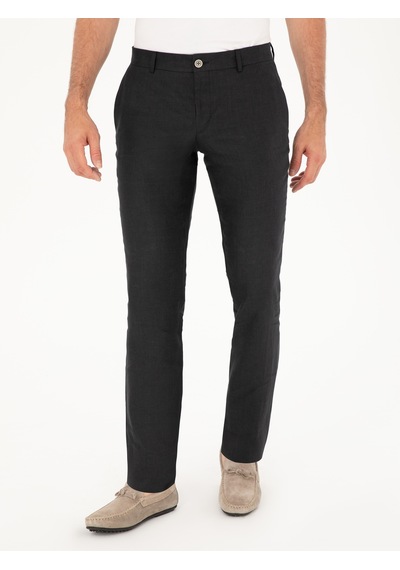 Cacharel Siyah Slim Fit %100 Keten Pantolon