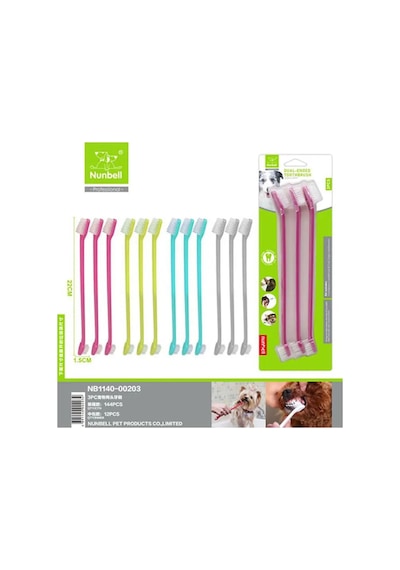 Nunbell Kedi Köpek Diş Fırçası 22 Cm 3 Lü Set Çift Taraflı Ağız Bakım Fırçası