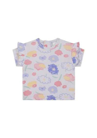Antebies Organik Lila Suluboya Çiçek Desenli Fırfırlı Kısa Kollu Kız Bebek Tshirt Şort Takımı Mor