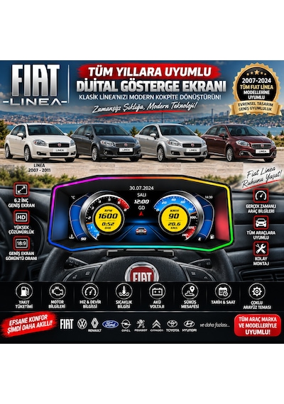Fiat Linea 2007-2018 Modeller İçin Harici Digital Gösterge Odb Ekran Arıza Göstergesi Turbo Gösterge Hayalet Ekran