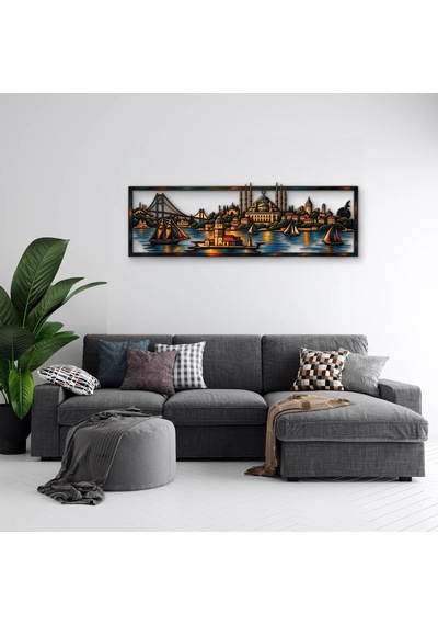 İstanbul Boğazı Panosu - Metal Tablo - Dec0257 120 X 39 Cm Çok Renkli