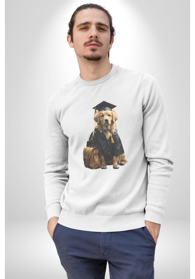 Okula Giden Öğrenci Golden Unisex Beyaz Baskılı Sweatshirt Beyaz