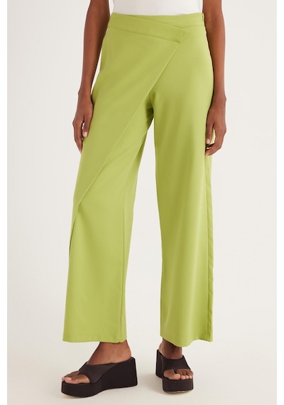 Tudors Kadın Standart Fit Geniş Paça Yeşil Double Pantolon-34966 Yeşil