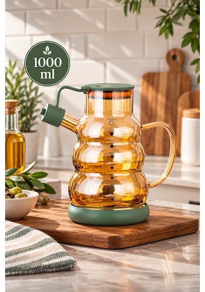 Porsima 3617 Kapaklı Borosilikat Cam Yağlık Sirkelik Yağdanlık 1000ml Yeşil Yeşil