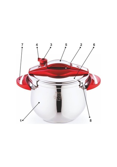 Falez Twist&Cook Düdüklü Tencere 5 lt Kırmızı Gümüş